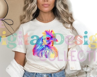 Chicken PNG, Chicken Clipart, Chicken T- Shirt, Neon Chicken Design, Chicken, Chicken Sublimation, Printable, Digital Download, Dtf PNG