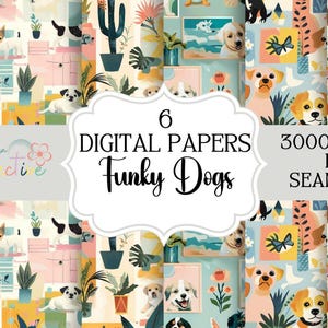 Dogs Funky Seamless Patterns Bundle, Vibrant Repeating Digital Pattern, Digital Background, Commercial Use, Instant Download, POD