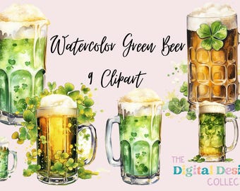 Clipart de cerveza en acuarela: gráficos digitales PNG de cerveza, trigo y lúpulo para descarga instantánea, uso comercial, día de San Patricio, día del padre, POD
