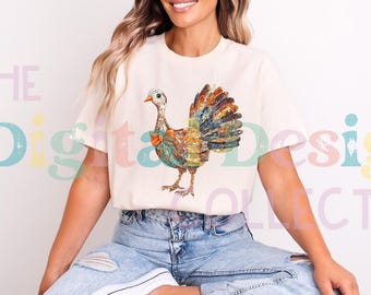 Pavo PNG Brillo Brillo Lentejuelas PNG Sudadera de Acción de Gracias Diseño de Sublimación Pavo Colorido Pavo Brillante Png, Descarga Digital POD