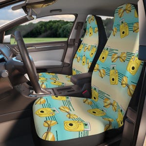 Retro Island Car Seat Covers with Vintage Camera Sunglasses Design Beach Travel Aesthetic Auto Accessories, Summer Vibes Car Decor
