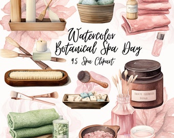 Botanical Spa Day Clip Art, Spa Clipart Bundle, Watercolor Spa Clipart, Beauty Salon Clipart, Self Care Clipart Bundle, Bath Clipart Bundle