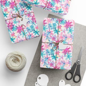 Preppy Watercolor Snowflake Wrapping Paper Lilly-Inspired Christmas Gift Wrap