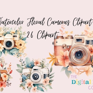 Aquarell Blumen Kameras Clipart Bundle Botanische Kunst, Kartenherstellung, Journaling, digitale Papiermodelle, digitale PNG POD