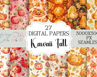 Lindo Kawaii Otoño Otoño Digital Papers descarga instantánea de archivos de papel digital para telas POD