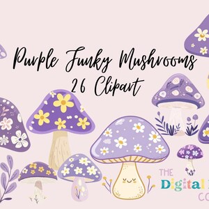 Purple Funky Mushroom Clipart Bundle, Instant Download, Mushroom Png, Fantasy Mushrooms, Cottagecore, Occult Mushrooms