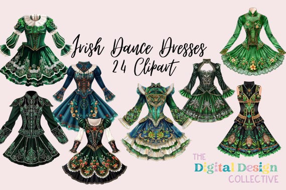 Irish Dancing Dress Costume Clipart Bundle Illustrations, POD Clipart, PNG,  Instant Digital Download, Commercial Use - Etsy