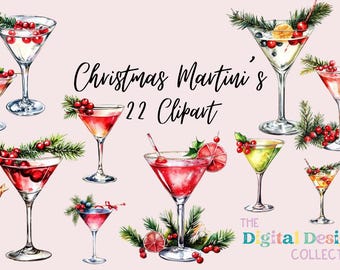 Paquete de imágenes prediseñadas PNG de cócteles navideños, imágenes prediseñadas de cócteles, menú de bebidas exclusivas en acuarela, imágenes prediseñadas de POD, imágenes prediseñadas de cervezas, imágenes prediseñadas de bebidas