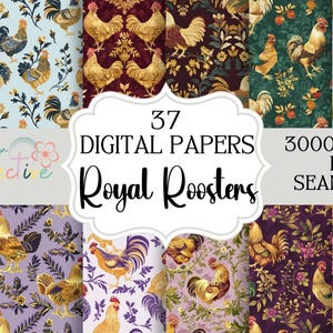 Antique Roosters Seamless Patterns rooster chicken seamless pattern floral chicken pod instant download