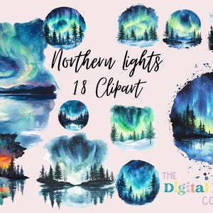 Aurora Landscape Northern Lights Instant Download Crafting Materials, Printable Digital Paper PNG