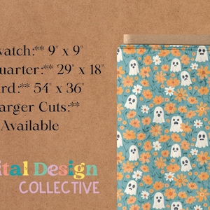 Floral Ghost Halloween Fabric By The Yard, Witch Fabric, Ghost Fabric, Custom Printed Fabric By The Yard 100% Cotton