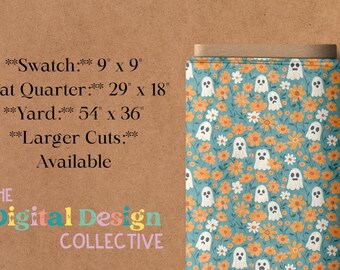 Floral Ghost Halloween Fabric By The Yard, Witch Fabric, Ghost Fabric, Custom Printed Fabric By The Yard 100% Cotton