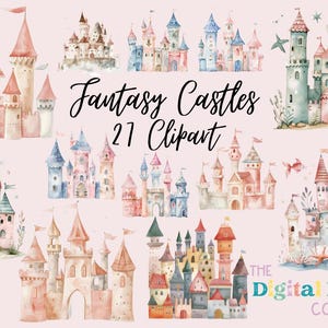 Watercolor Pink Fairy Castle Clipart - Princess Castle, Magical Kingdom, Magical Castle PNG, Fairytale Castle PNG, Downloadable File