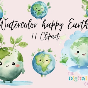 Watercolor Happy Earth Day Clipart, Eco Friendly, Love Our Planet, Happy earth clipart, Environment Day, Green Blue Earth, Commercial use