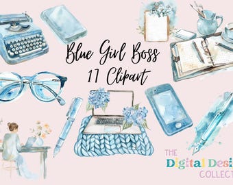 Blue Girl Boss Clipart Boss Lady Clipart- Feminine Office Decor, Boss Lady Art, Digital Download, High-Res PNG Files, POD Clipart, Planner