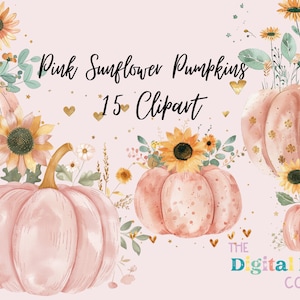 Watercolor Pumpkin Clipart Pink, Thanksgiving Floral Pumpkin Png, Fall Autumn Clipart, Pink Pumpkin Clipart, Fall Autumn Floral Leaves