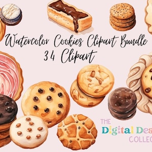 Watercolor Cookies Clipart Bundle - Sweets Download - Instant Download - Dessert - Chocolate Chip - Frosted - Tea - Biscuits POD Clipart
