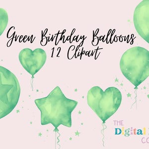 Aquarel groene verjaardagsballonnen feestballonnen wenskaart feestuitnodiging clipartpakket