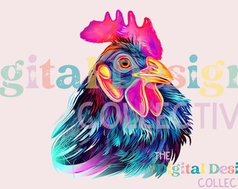 Chicken PNG, Chicken Clipart, Chicken T- Shirt, Neon Chicken Design, Chicken, Chicken Sublimation, Printable, Digital Download, Dtf PNG