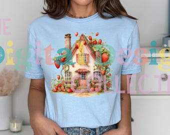 Strawberry House Clipart, New home gift, Watercolor Clip Art, Printable PNGs, Instant Download, Commercial Use, Sublimination
