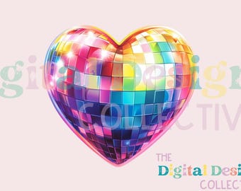 Disco Heart Rainbow Clipart Clip art Heart Illustration Disco Rainbows Digital Sublimation Designs Rainbow Shirt Design Digital Download