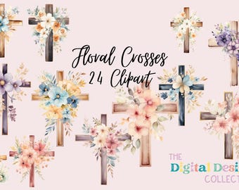 Easter Cross Clipart, Cross Clipart, Easter PNG, Cross PNG, Cross Clip Art, Christian Clipart, Christian Cross PNG, Floral Cross Clipart