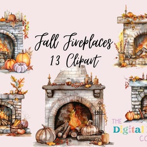 Watercolor Fall Fireplace Clipart Bundle, Fall Season, Scrapbook, Paper Crafts, PNG and SVG, Fall Fire, Junk Journal, Bundle