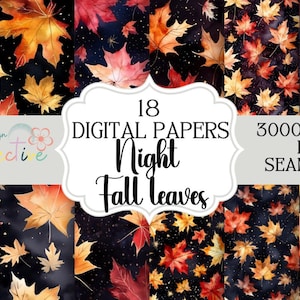 Seamless Fall Leaves Night Papers, Repeating Digital Pattern, Digital Background, Commercial Use, Instant Download, POD Seamless