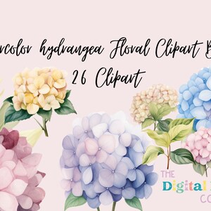 Watercolor Hydrangea Floral Clipart Bundle Watercolor hydrangea clipart, Blue floral clip art, Blue bouquets png POD
