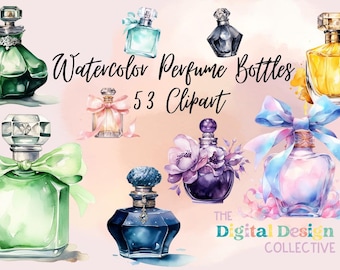 Perfume Bottles Watercolor Clipart Bundle, Transparent PNG, Digital Download, Home Decoration Card Making, Junk Journaling, Commercial Use