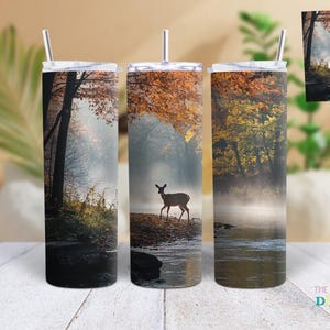 Hunting Wilderness Deer Tumbler Wrap, 20oz Skinny Straight Tumbler Sublimation Design Whitetail Buck Deer Woods Tumbler PNG Digital Download