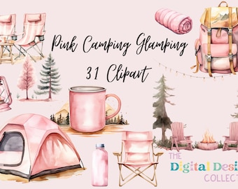 Rosa Camping Glamping PNG Bündel | Schote Clipart | Sofortdownload | Perfekt für DIY-Projekte, Camping PNG, Coquette Camping