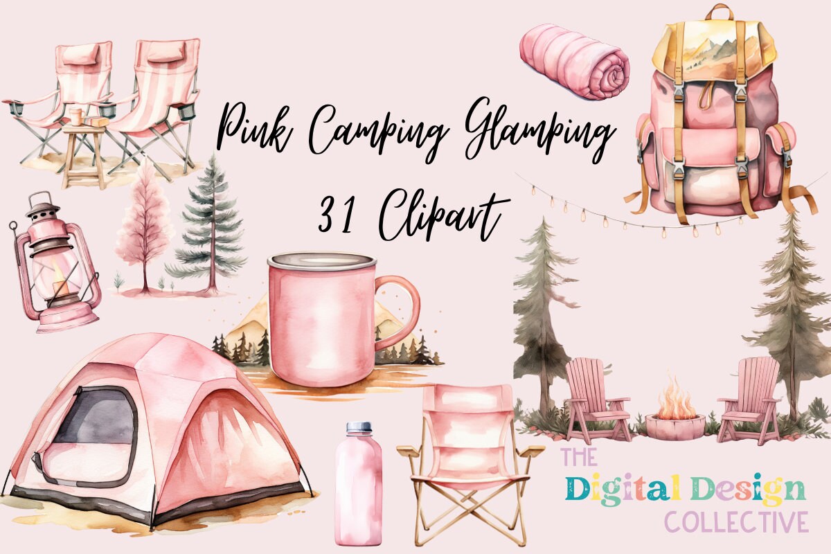 Pink Camping Glamping PNG Bundle | Pod Clipart | Instant Download | Perfect for Crafting & DIY Projects, Camping PNG, Coquette Camping