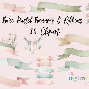 Boho Frühling Pastell Banners & Bänder - Aquarell Tuch Banner Download - Sofortiger Download - Faux Aquarell Pastell Banners