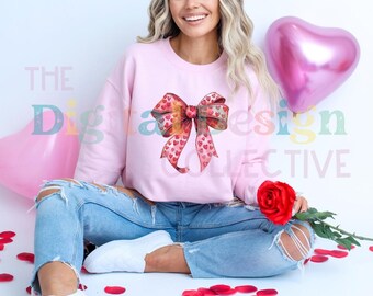 Valentine's Day Heart Coquette Bow PNG, Retro Valentine Shirt Design, Valentine's Day PNG, Valentine Love PNG, Valentine's Day Bow png