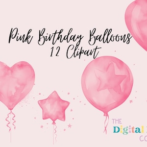 Watercolor Pink Birthday Balloons party balloons greeting card party invitation clipart pack