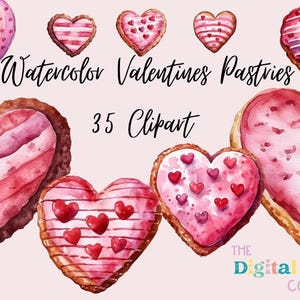 Watercolor Valentines Pastries Clipart, Sweet Bakery PNG, Chocolate Treats PNG,Birthday Clipart,Brownie Clipart,Sweet Pastry Treats