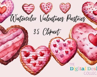 Watercolor Valentines Pastries Clipart, Sweet Bakery PNG, Chocolate Treats PNG,Birthday Clipart,Brownie Clipart,Sweet Pastry Treats