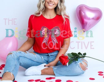 Pink Valentine Coquette Bow Png, Valentines Png, You are loved png, Glitter valentine heart Png, Happy Valentines Day Png, Pink coquette bow