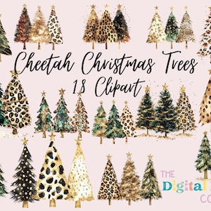 Cheetah Christmas Trees Clipart | Painted Tree Clipart | Christmas Illustrations | PNG Graphics | Instant Download for Commercial Use