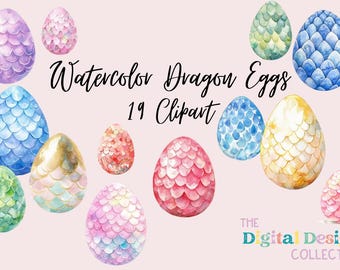 Dragon Egg Watercolor Clipart Bundle, scrapbooking kit, colorful magical fantasy eggs, Fantasy, Magical, Instant Download, Commercial Use