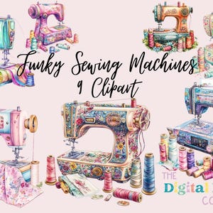 PNG Watercolor Sewing Machine Clipart Bundle Vintage Clipart Commercial Use Instant Download Paper Crafts Junk Journal Scrapbooking