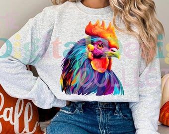 Chicken PNG, Chicken Clipart, Chicken T- Shirt, Neon Chicken Design, Chicken, Chicken Sublimation, Printable, Digital Download, Dtf PNG