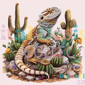 Bearded dragon clipart, bearded dragon png, reptile clipart, dragon clipart, lizard clipart, watercolor painting, gecko, digital download