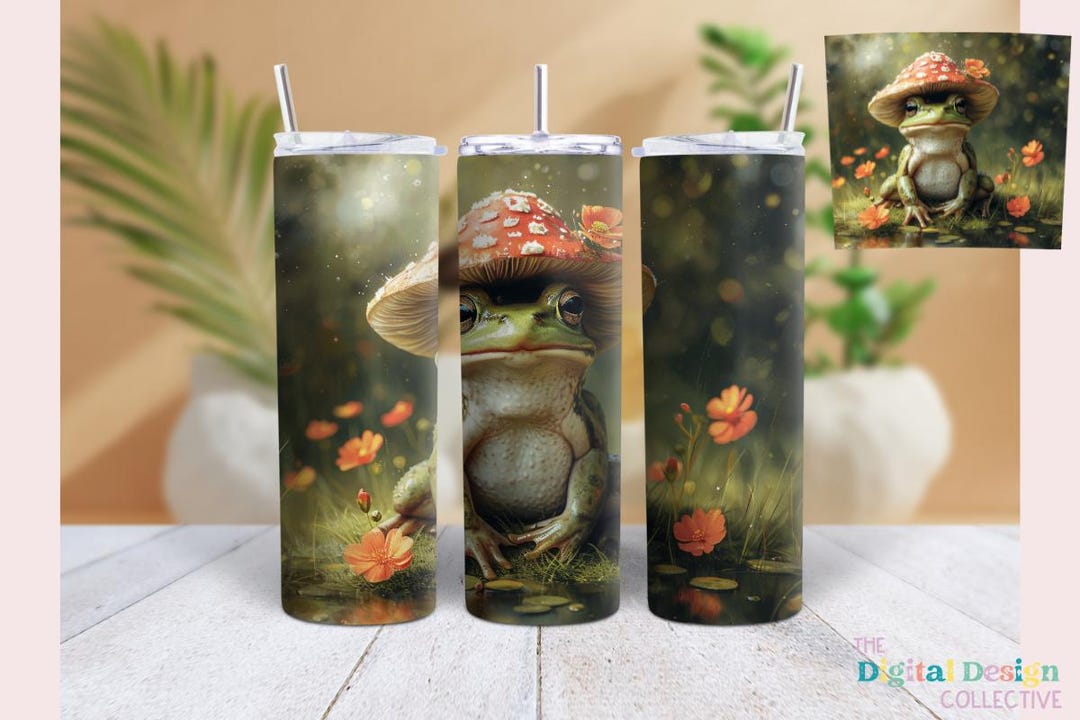 Frog Tumbler Wrap 20 Oz Skinny Tumbler Sublimation Design Mushroom ...