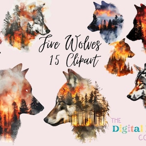 Wolf & Feuer Clipart Hochwertige PNGs - Digitaler Planer, Junk Journaling, Aquarell, Wandkunst, kommerzielle Nutzung, digitaler Download, Tassen