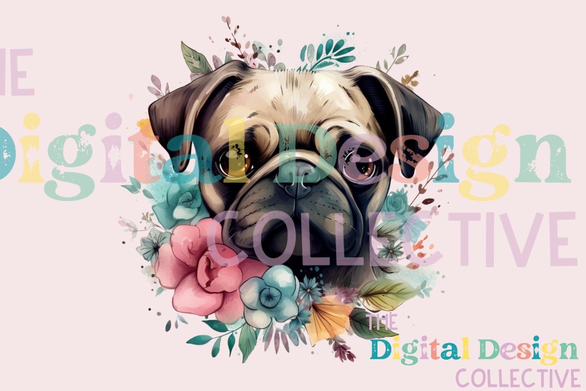 Pug Spring Graphic Floral Pug Clipart, PNG Instant Download File, Digital Design for ...