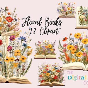 Watercolor Floral Books Clipart Bundle Botanical Art, Card Making, Journaling, Digital Paper Craft, Digital PNG POD