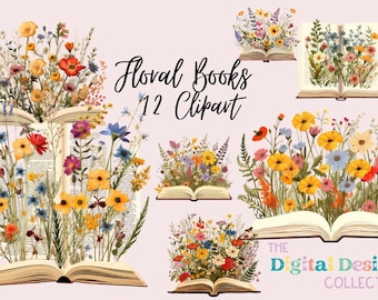 Watercolor Floral Books Clipart Bundle Botanical Art, Card Making, Journaling, Digital Paper Craft, Digital PNG POD