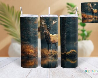 White-Tailed Buck Deer Tumbler Wrap, 20 oz Skinny Tumbler, Hunting Tumbler, Sublimation Design, PNG Instant, DIGITAL ONLY,